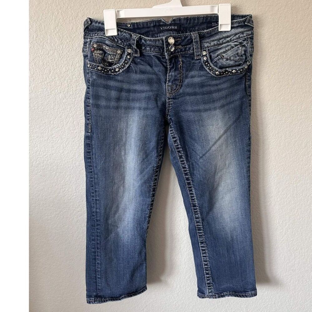 Vigoss The New York Capri Jeans Womens 9/10 Embellished Bling Flap Pockets Y2K - Picture 3 of 10